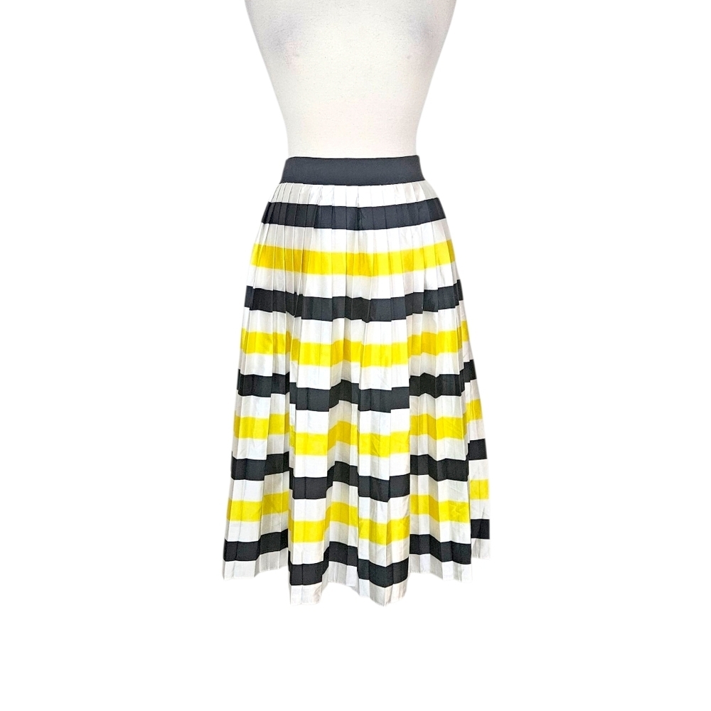 By Egries Black & Yellow Striped Accordian Pleated Skirt